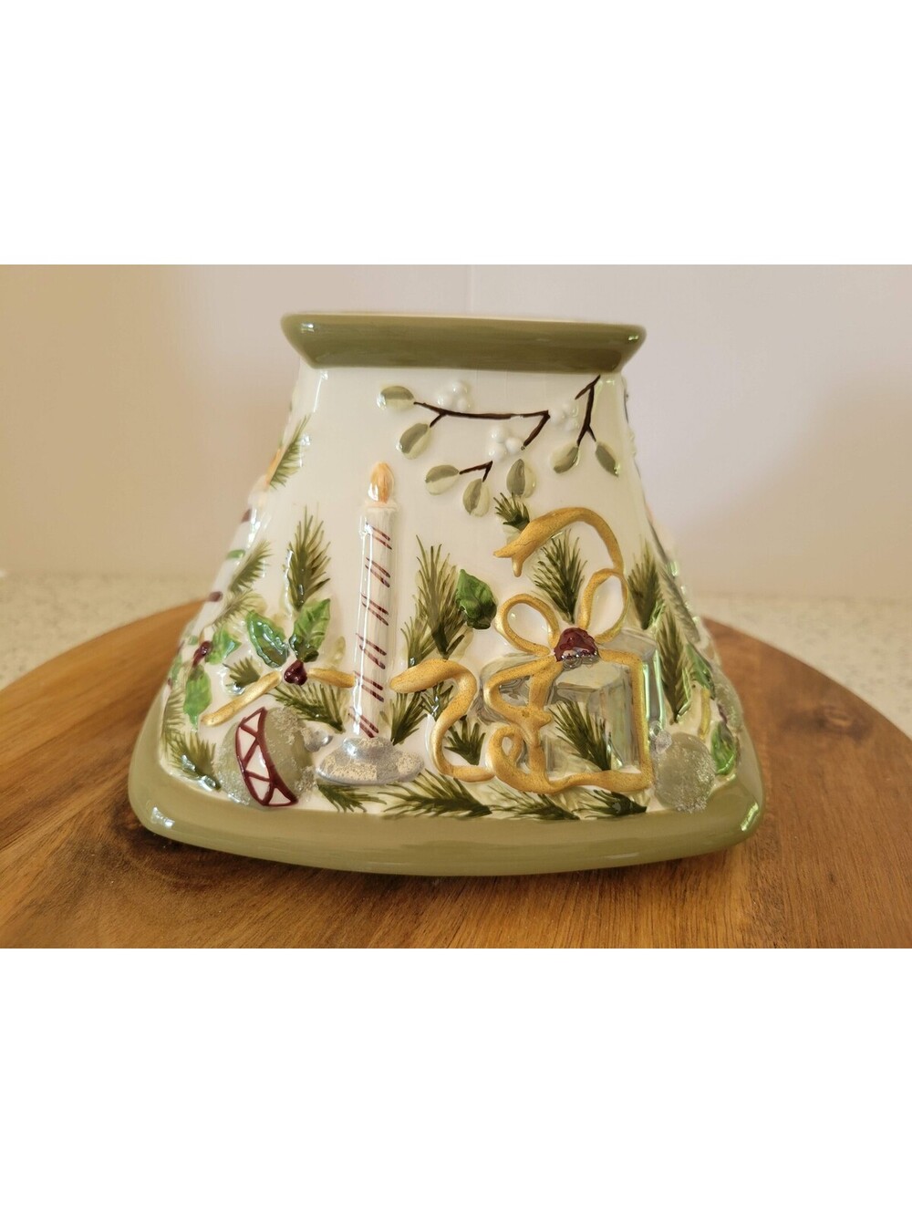 Yankee Candle Christmas Ceramic Jar Shade Topper Green Candles Holly Decor